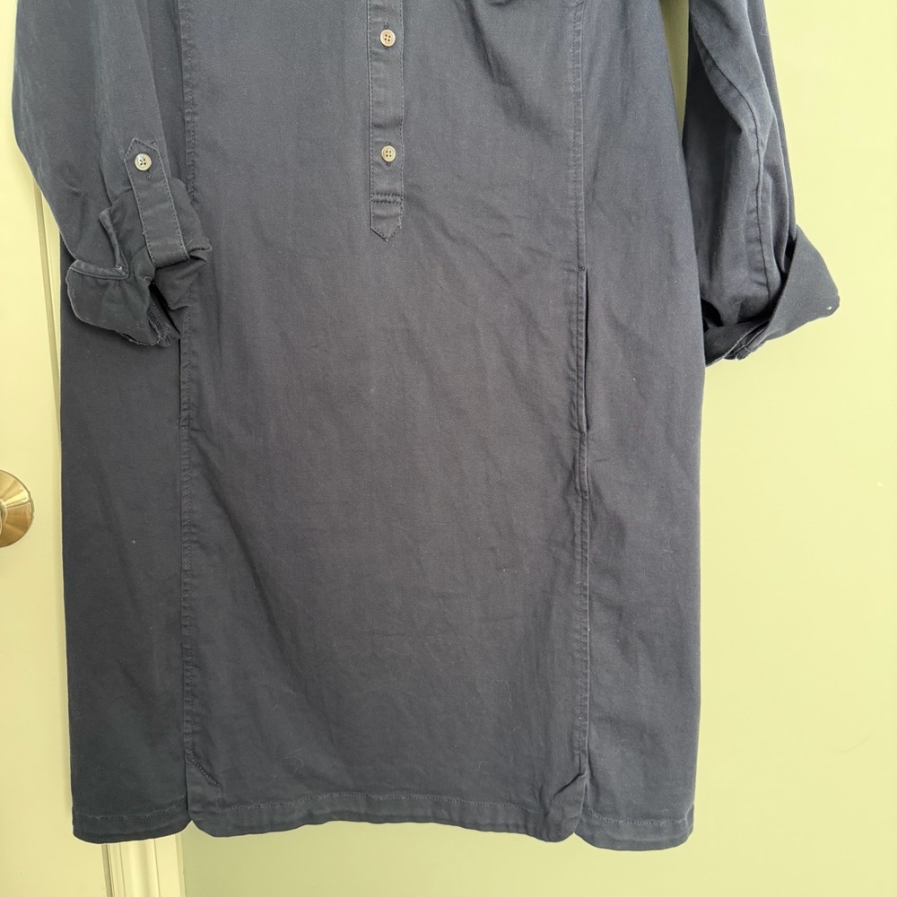 J. Jill Chino 100% Cotton Navy Blue Collared Long Sleeve Popover Shirt Dress - Picture 6 of 15